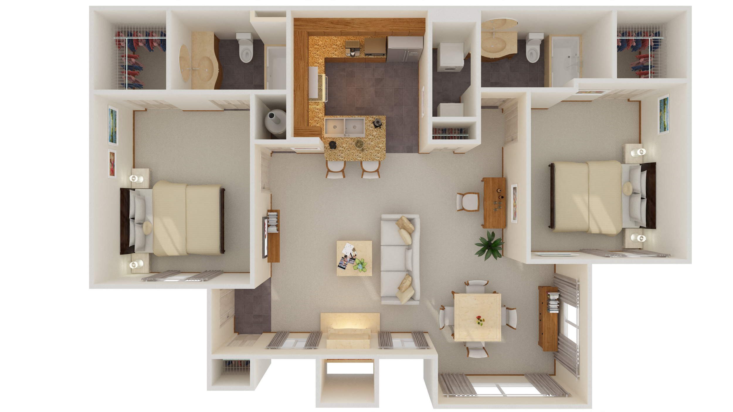 Floor plan for 2 beds, 2 baths, 1108 sqft
